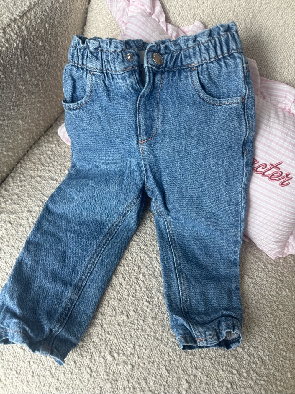 Mango Girls Blue Elastic Waist Denim Pants